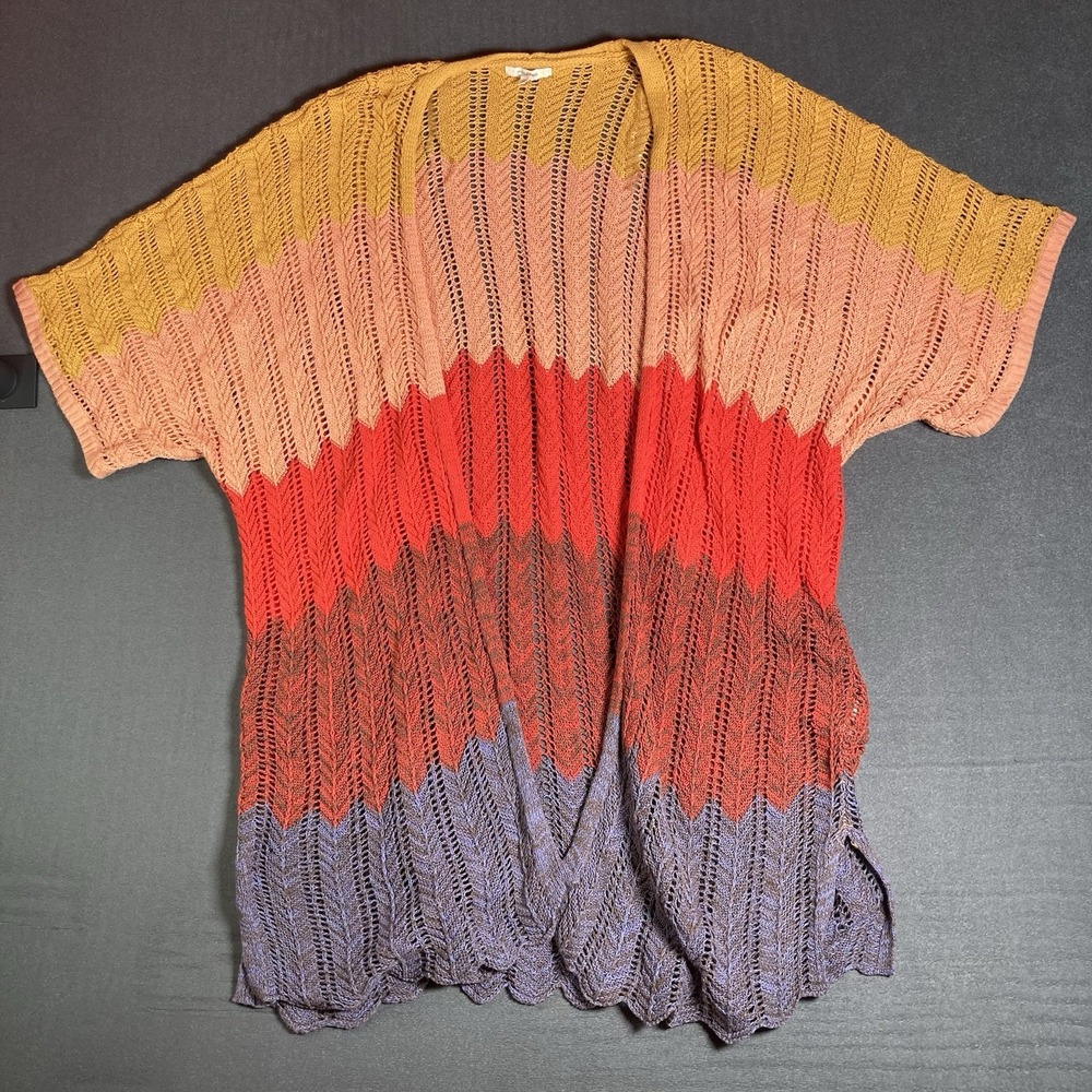 Maurices Womens Long Cardigan Sweater Open Knit XL Short Sleeve Multicolor